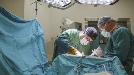 Doctors performing brain surgery