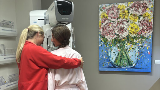 patient receiving a mammography