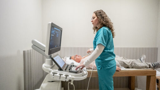 Mature man taking an echocardiogram