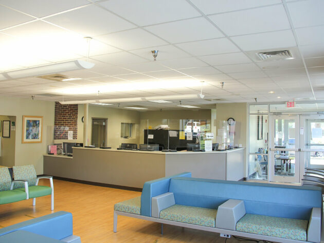 The front desk and waiting room in the James L. Dennis Developmental Center
